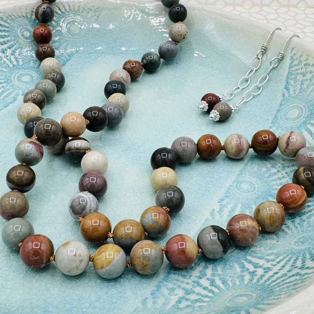 JANECKA Hand Knotted Picture Stone Jasper Gemstone mined in the